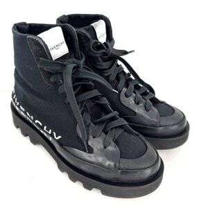 Givenchy Black Chunky Bulky Lace Up Combat Boots Logo Canvas Rubber Sz 39 Sz 9